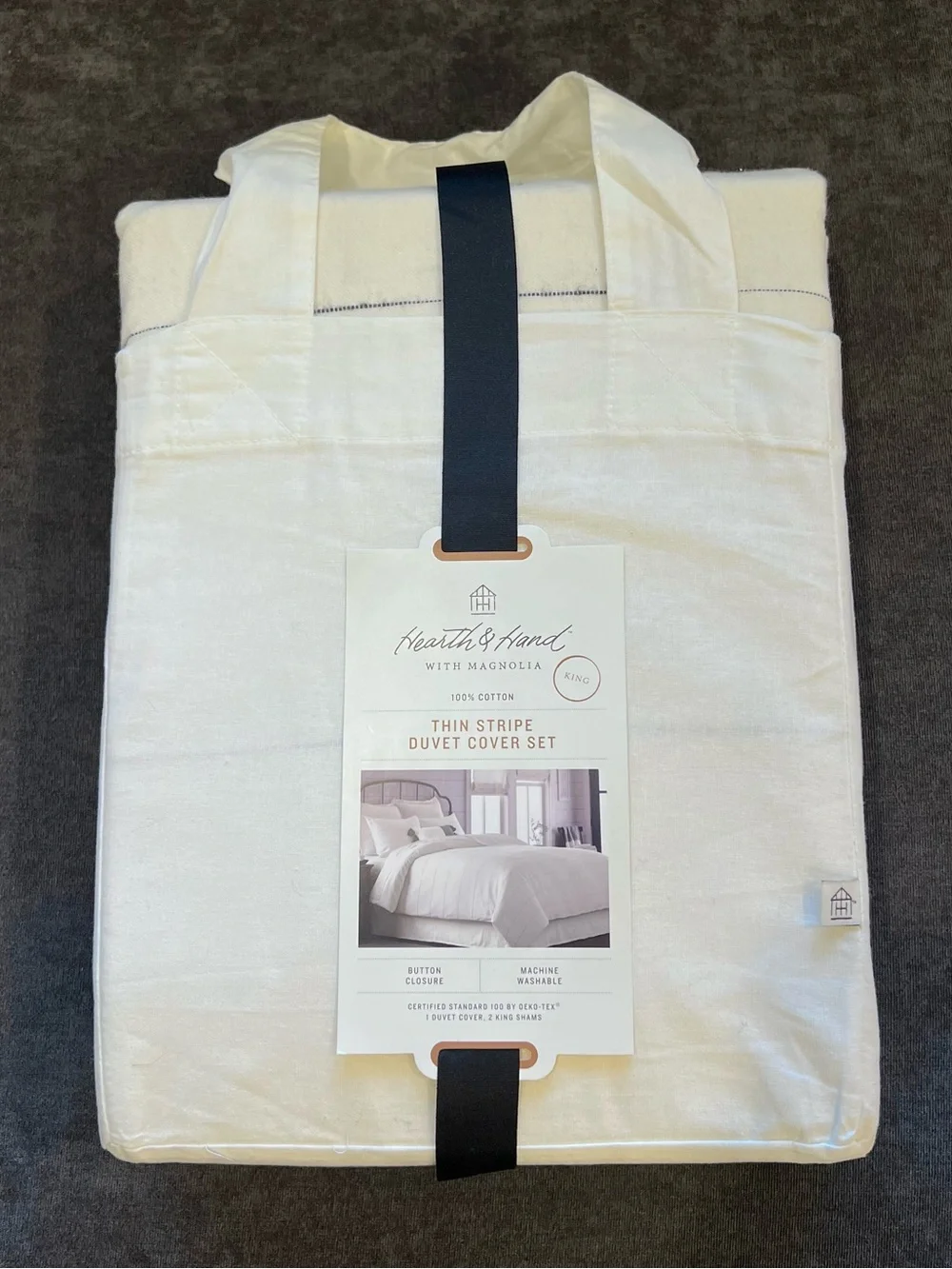 NWT Hearth & Hand Thin Stripe Duvet Cover with 2 Shams- King